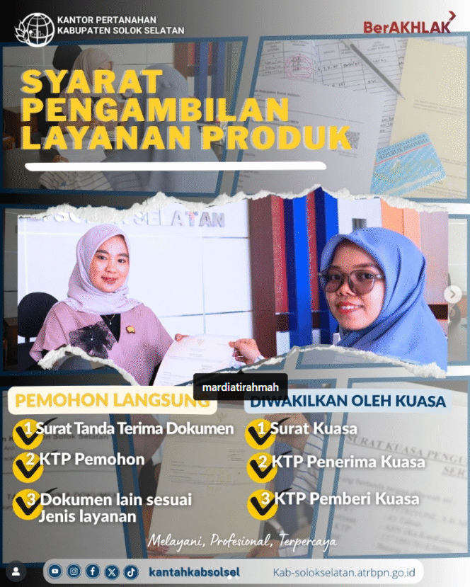 
					Pengambilan Produk Layanan Pertanahan di Kantor Pertanahan Kabupaten Solok Selatan