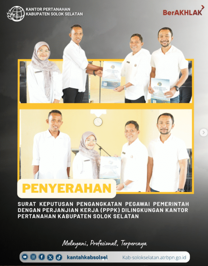 Kantor Pertanahan Kabupaten Solok Selatan Serahkan SK Pengangkatan PPPK Formasi Tahun 2024 Secara Simbolis