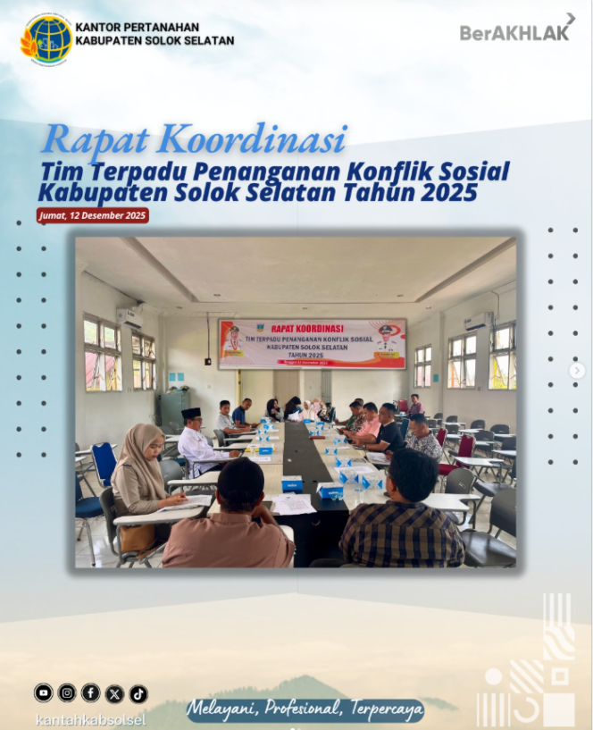 
					Kantor Pertanahan Kabupaten Solok Selatan Ikuti Rapat Koordinasi Tim Terpadu Penanganan Konflik Sosial Tahun 2025