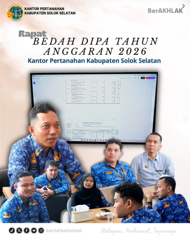 
					Kantor Pertanahan Kabupaten Solok Selatan melaksanakan agenda Rapat Bedah Daftar Isian Pelaksanaan Anggaran (DIPA) Tahun Anggaran 2026