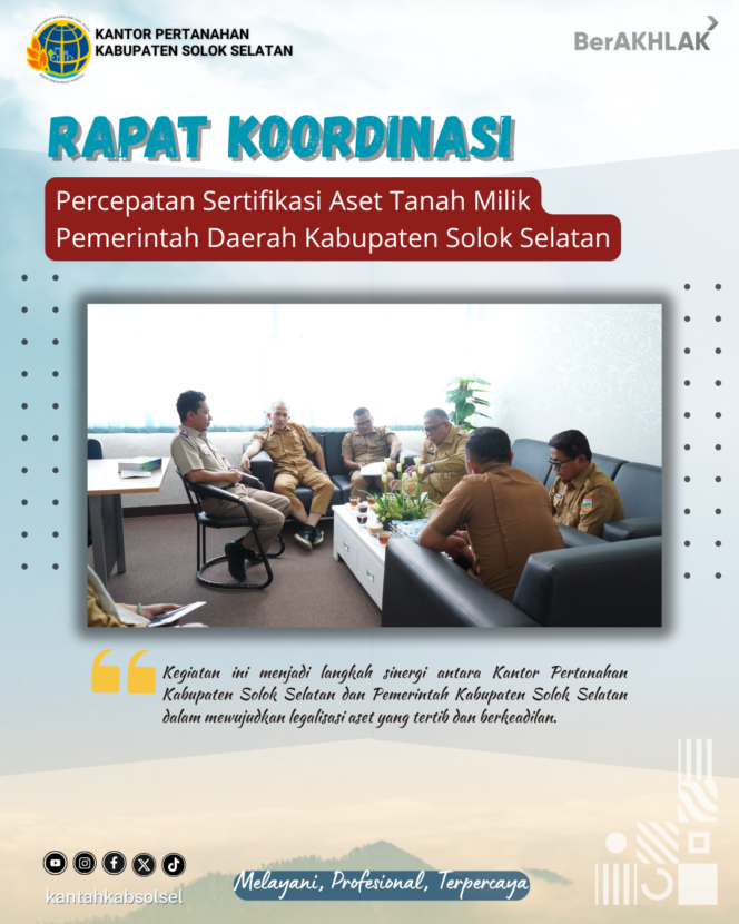 
					Kantor Pertanahan Kabupaten Solok Selatan Gelar Rapat Koordinasi Percepatan Sertifikasi Aset Daerah