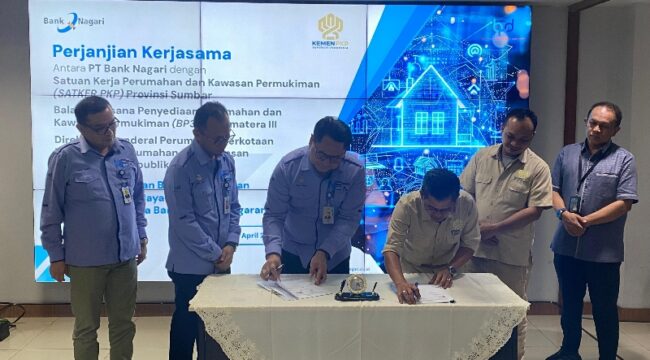 Penandatangan kerjasama antara Bank Nagari dengan Kepala Balai Pelaksana BP3KP Sumatera III, Rabu (8/4/2026)